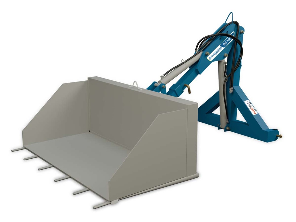 [10000773] Încărcător hidraulic pentru tractor, cu o capacitate maximă de 400 kg, fabricat integral din metal, cu o înălțime maximă de lucru de 3 m, model RS100.
