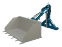 Încărcător hidraulic pentru tractor, cu o capacitate maximă de 400 kg, fabricat integral din metal, cu o înălțime maximă de lucru de 3 m, model RS100.