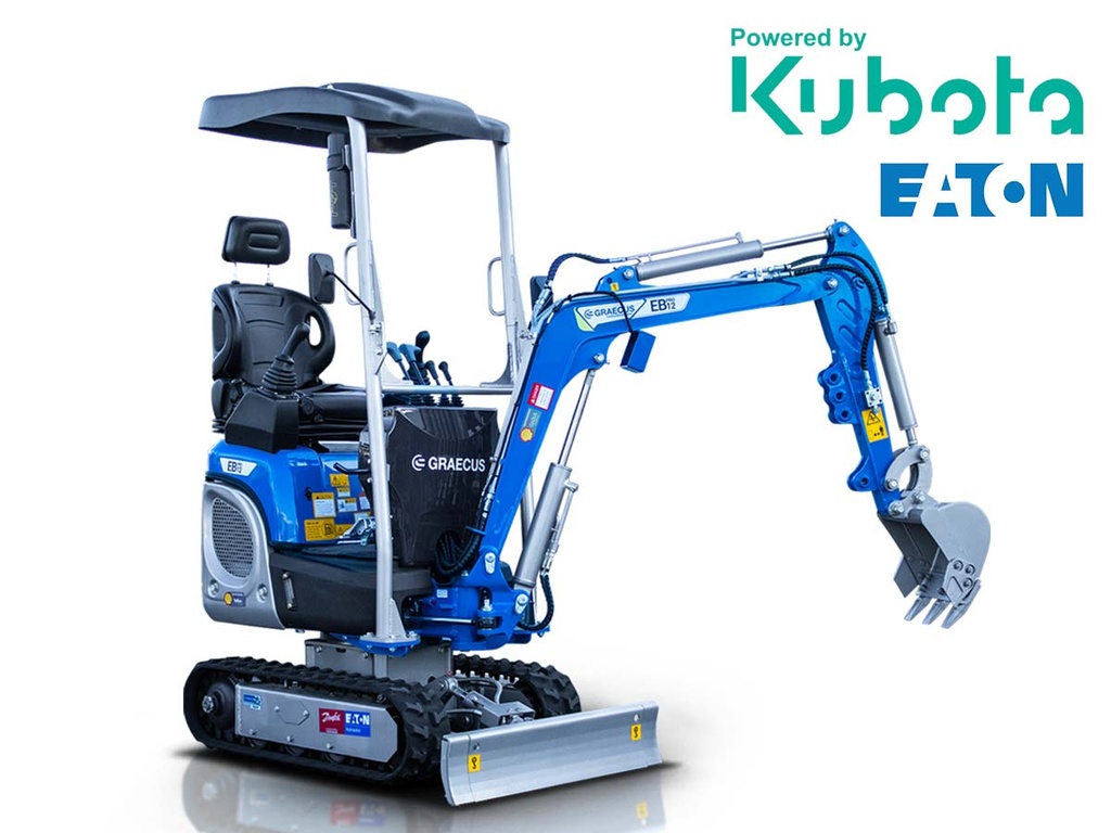 [10000411] Mini excavator pe șenile 1.2T, Diesel Kubota, cu rotație braț, șenile pliabile, leviere laterale de comandă și linie ciocan EB12-PRO