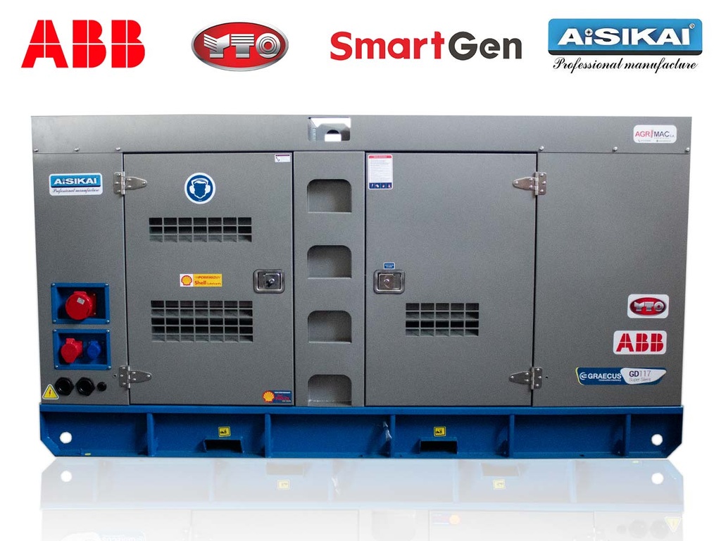 [10000535] Generator diesel trifazat tip închis cu cadru, răcit cu apă, cu tablou de comutare automată GD117