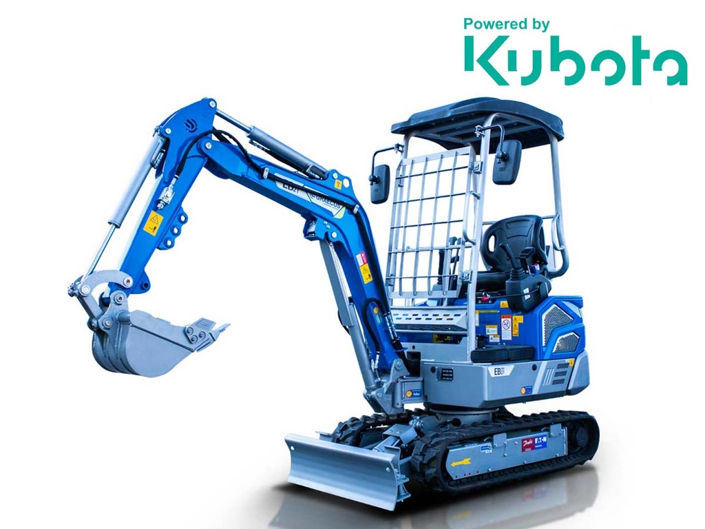 [10000655] Miniexcavator 2.1T, Kubota Diesel, cu rotație braț, șenile pliabile, manete laterale de comandă și linie de ciocan EB21-PRO