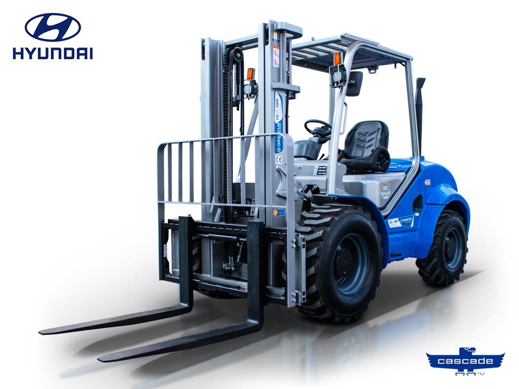 Stivuitor 3.5T Hyundai STAGE V 4×4 Off-Road diesel | Duplex 3000mm | deplasare laterală hidraulică | furci 1220mm FD35V-4WD Off-Road Hyundai