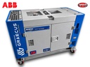 Generator diesel silențios 9.9 kW cu DAVR, ieșire simultană monofazată și trifazată, pornire electrică, mufă ATS, prize Schuko, CEE și carcasă fonoizolantă
