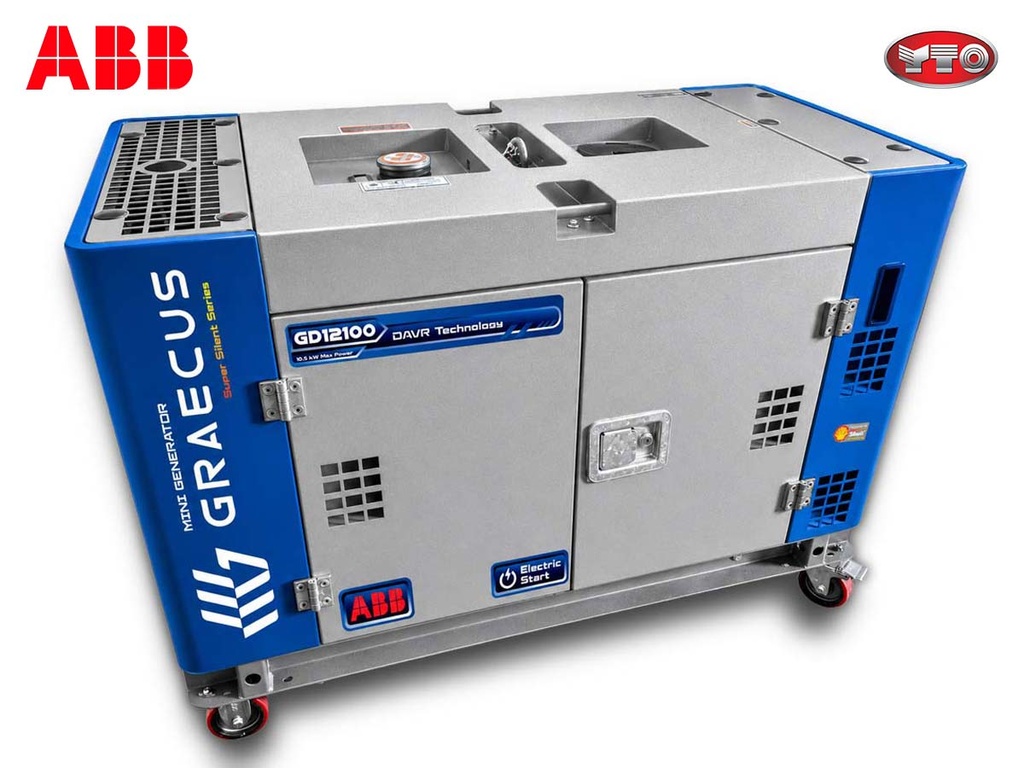 [10000989] Generator diesel silențios 12.1 kW cu DAVR, ieșire simultană monofazată și trifazată, pornire electrică, mufă ATS, prize Schuko, CEE și carcasă fonoizolantă