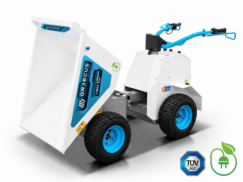 [10000999] Mini dumper electric articulat | 4×4 4WD | Capacitate de încărcare utilă 300 kg | Putere motor 3000W/48V | Baterie litiu 48V 32Ah | Basculare electrică | Anvelope gazon