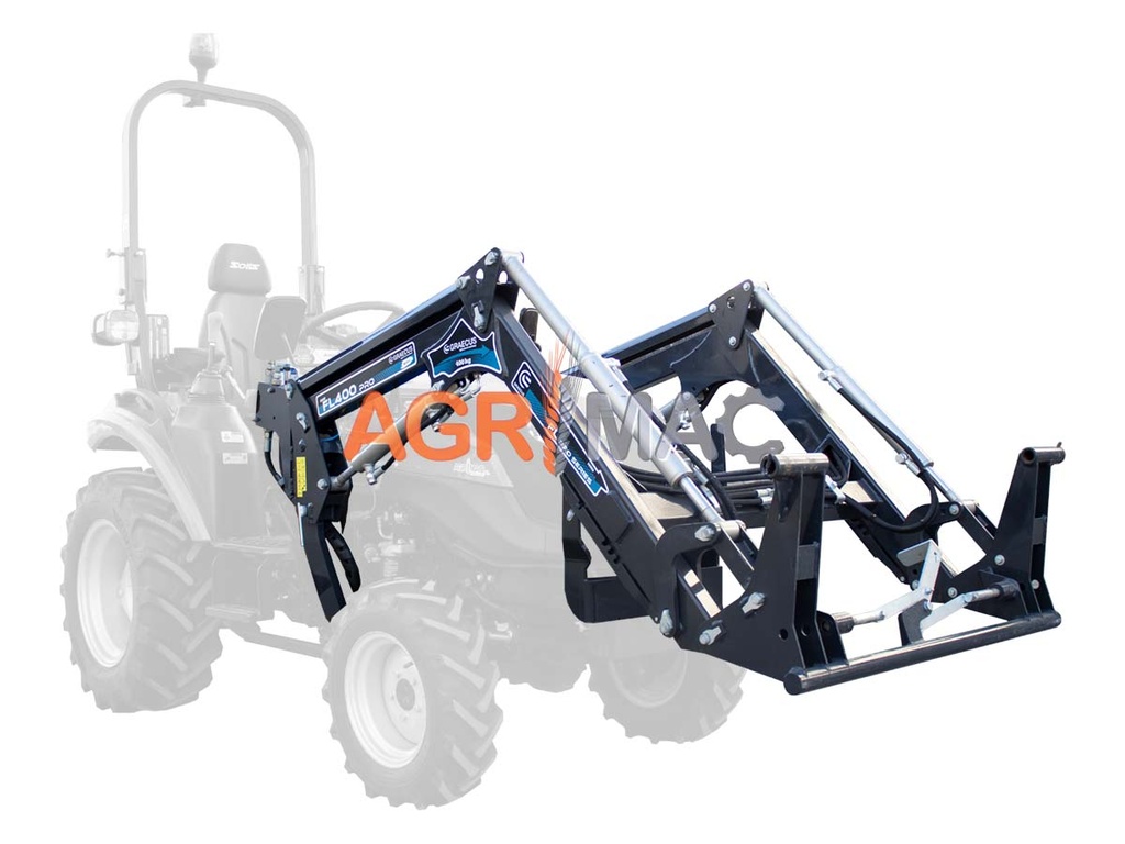 Încărcător FL400 Pro cu aliniere automată a cupelor, capacitate de ridicare 400 kg, înălțime de ridicare 2000 mm, cuplaj rapid Eurohitch.
